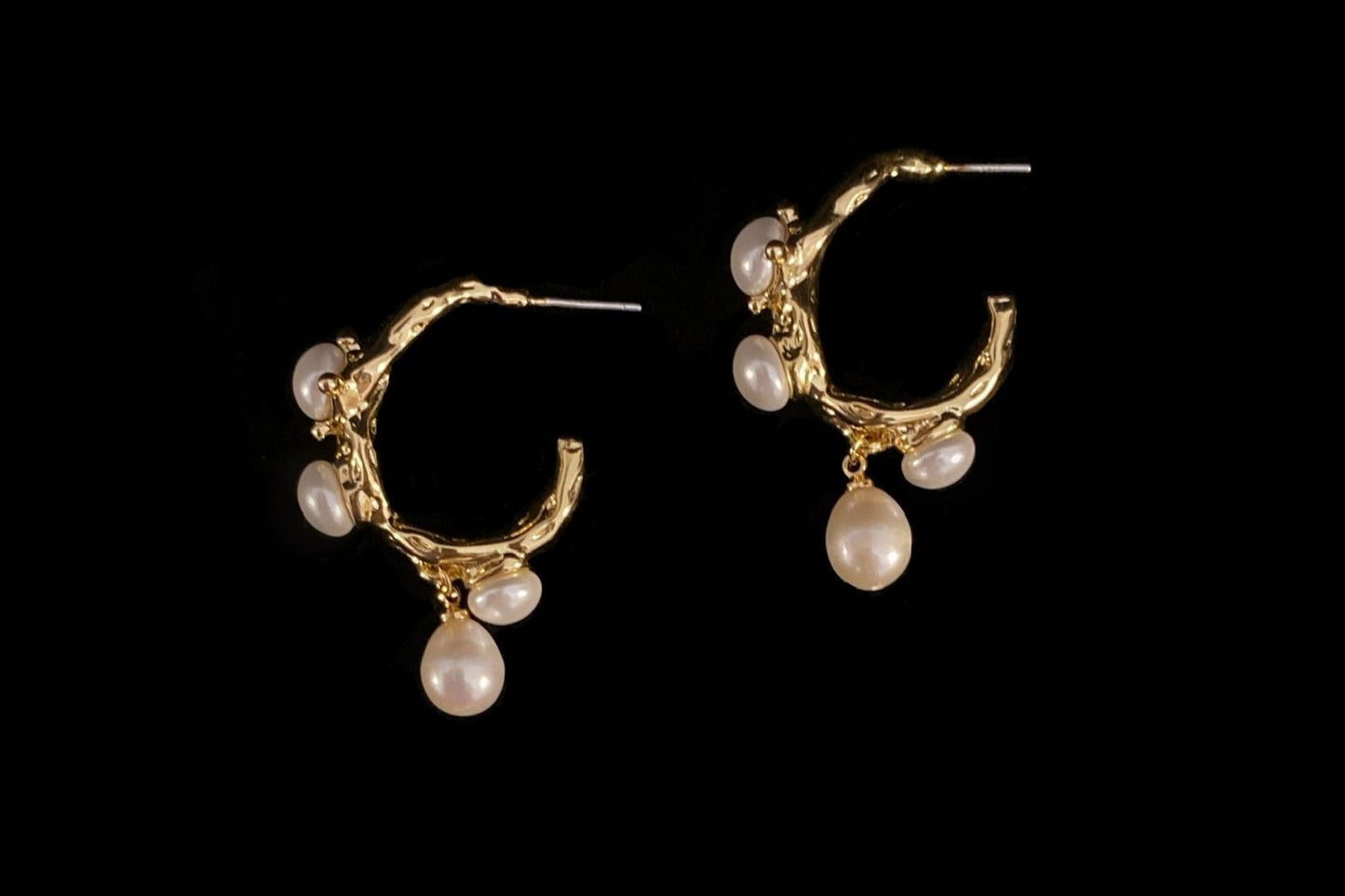 Baroque Gold Hoop Earrings With Freshwater Pearl Drops