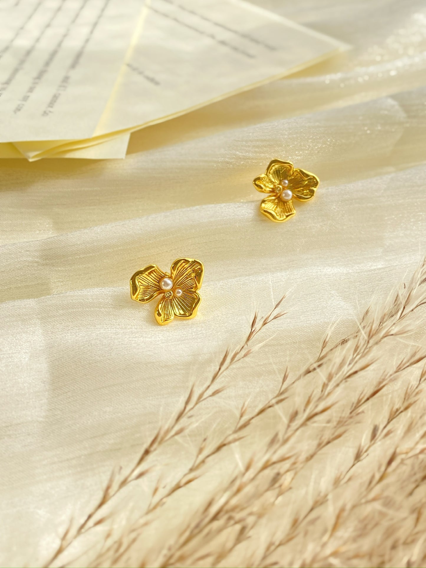 Golden Blossom Pearl Studs