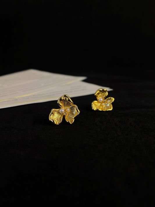 Golden Blossom Pearl Studs